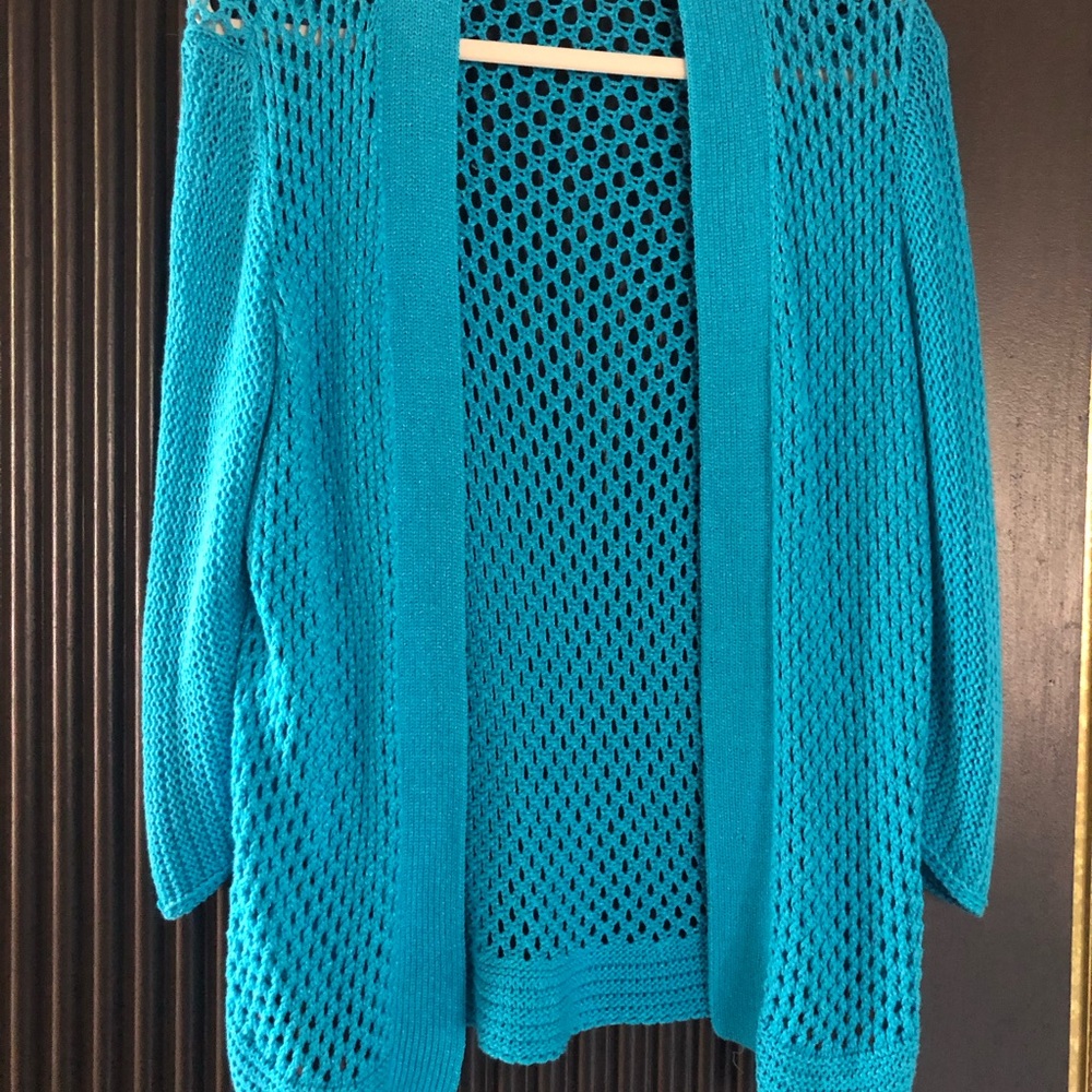 Chicos Open Front Mesh 3/4 Length Sleeve Cardigan